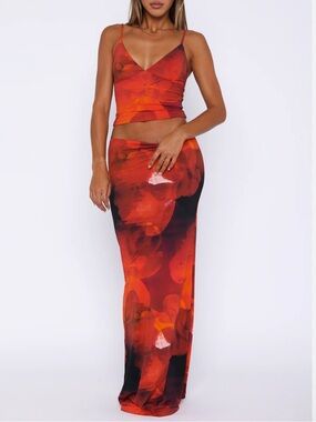 White Fox Boutique Ember Orange-Red Maxi Skirt